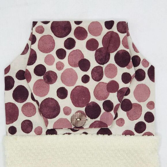 Hanging Kitchen Towel: Faded Plum Purple Dots Topper, Button Closure - Picture 3 of 5